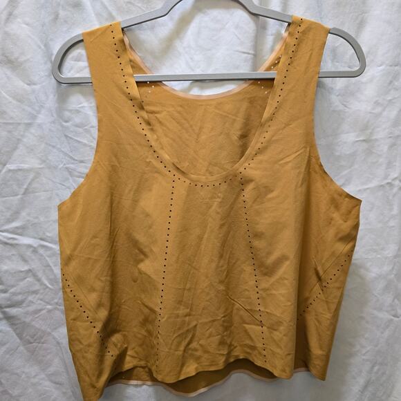 Athleta Terra Crop Tank large gold mustard yellow laser cut relaxed athleisure - Picture 7 of 8